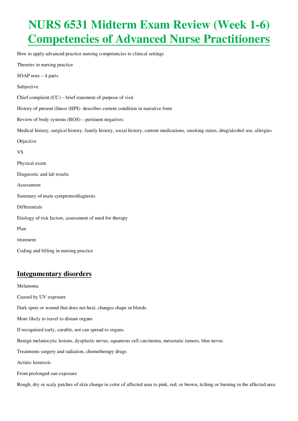 Preview image for NURS 6531 Midterm Exam Review (Week 1-6) LATEST REVIEW